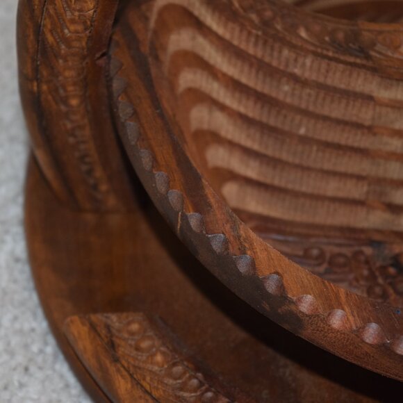 VTG Carved Wooden Collapsable Bowl/Basket Paisley Design Trays 3 Sections - Picture 5 of 13